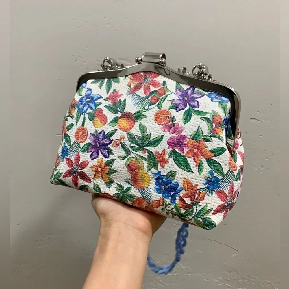 Handmade Genuine Embossed Leather Rhinestone Metal Frame Handbag & Small Purse - Picture 11 of 16